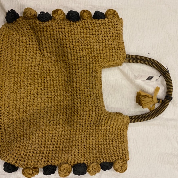 Anthropologie Laurel & Gold Preppy Pom Pom Tote - Picture 4 of 8